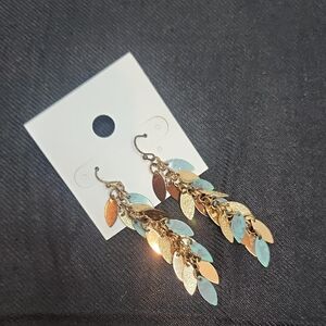 Dainty Gold and Turquoise Leaf Cascade Drop Earrings